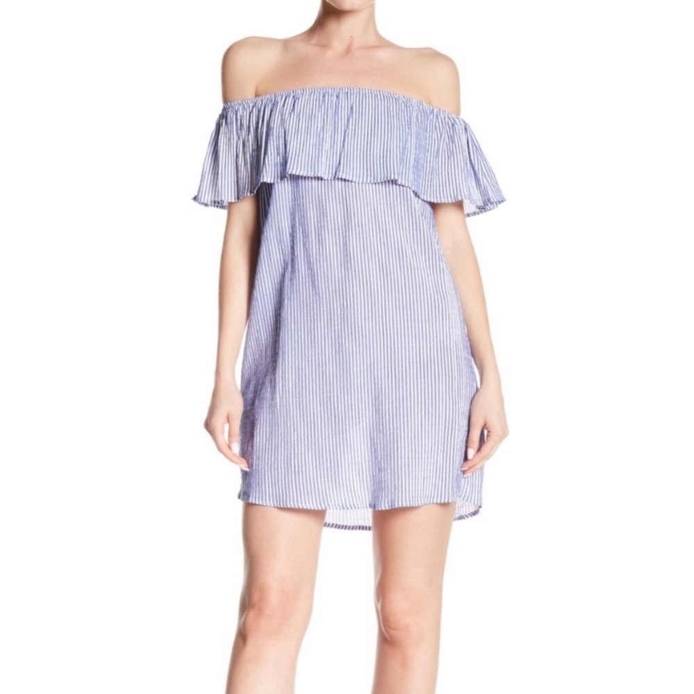 Anthropologie Bishop + Young Off Shoulder Seersuck